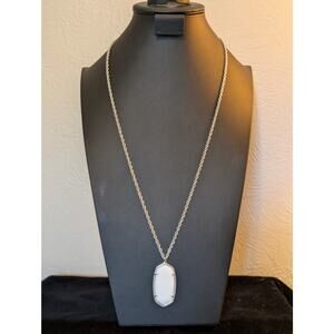 Kendra Scott Rae Milk Glass White Long Silver Plate Pendant RAE 32" Necklace